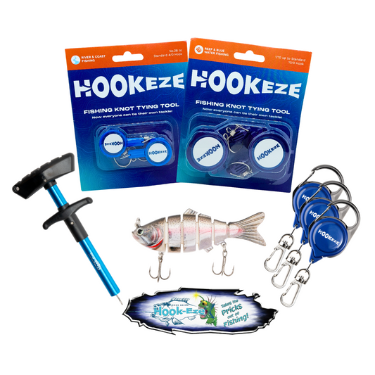 HookEze Must have fishing tool gift pack, zinger, lure, hookeze, sticker, dehooker