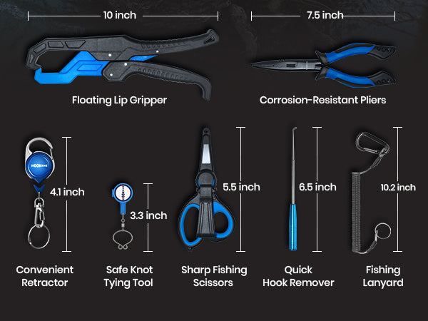 HookEze 7pc Fishing Tool Kit & Nail Knot Tool